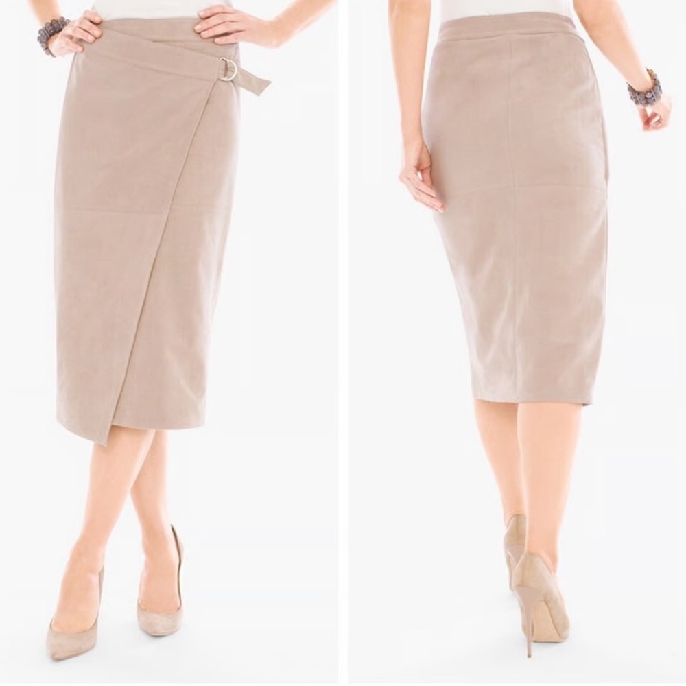 Chico's Black Label Suede Tan Pencil Skirt Size 1 (M)(8)